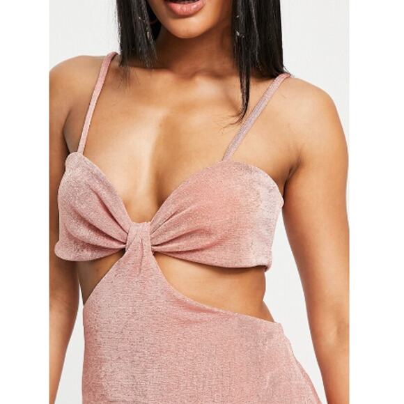 New ~ TOPSHOP , NORDSTROM ~ Minky Pink Halter Cut Out Slinky Mini Dress Size 12 - Picture 8 of 9